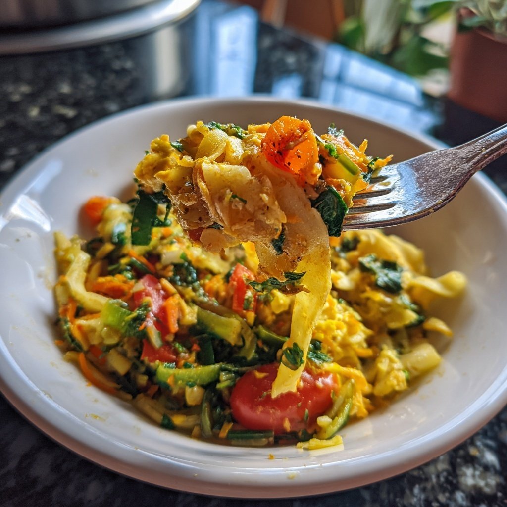 Mittagessen mit Nudeln und Gemüse