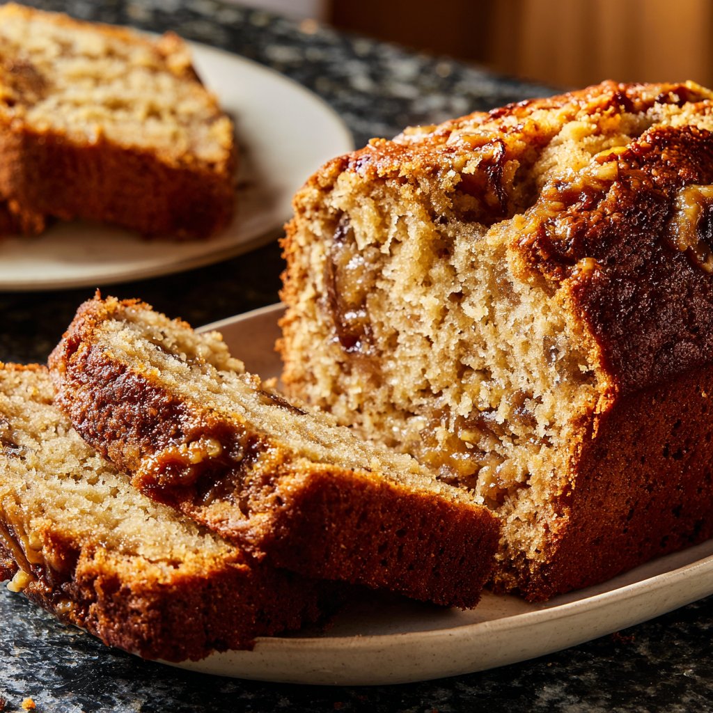 Bananenbrot mit Mandelmus und Datteln