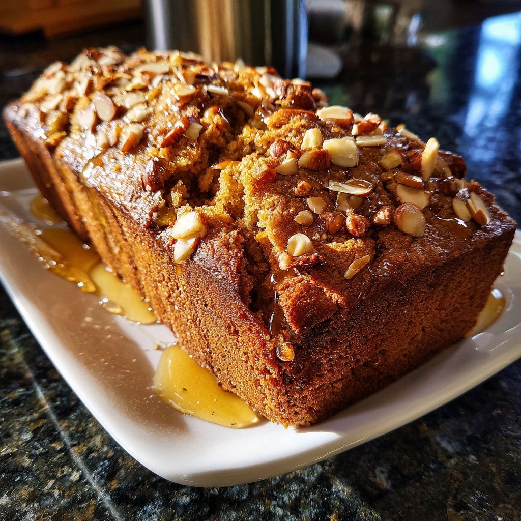 Bananenbrot mit Mandelstückchen und Honig