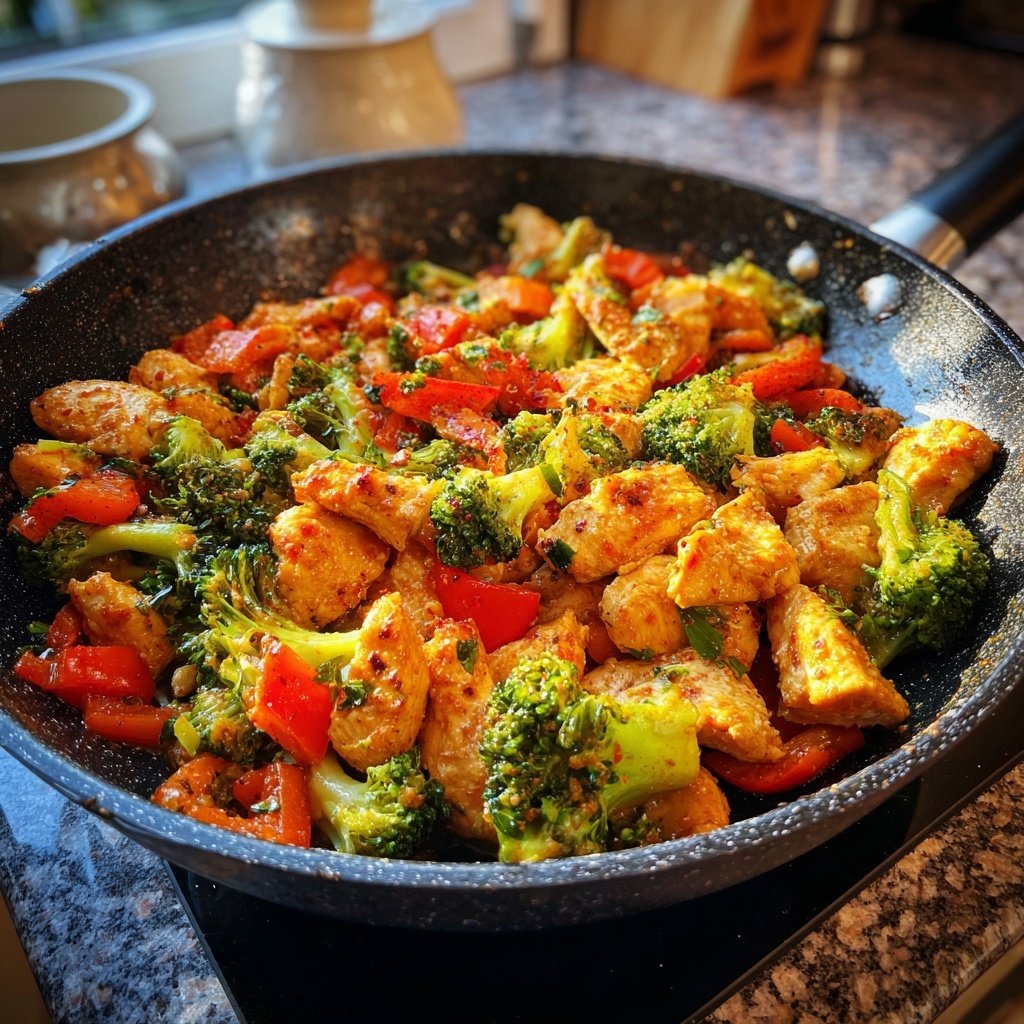 Kalorienarme Hähnchenpfanne Mit Brokkoli Und Paprika