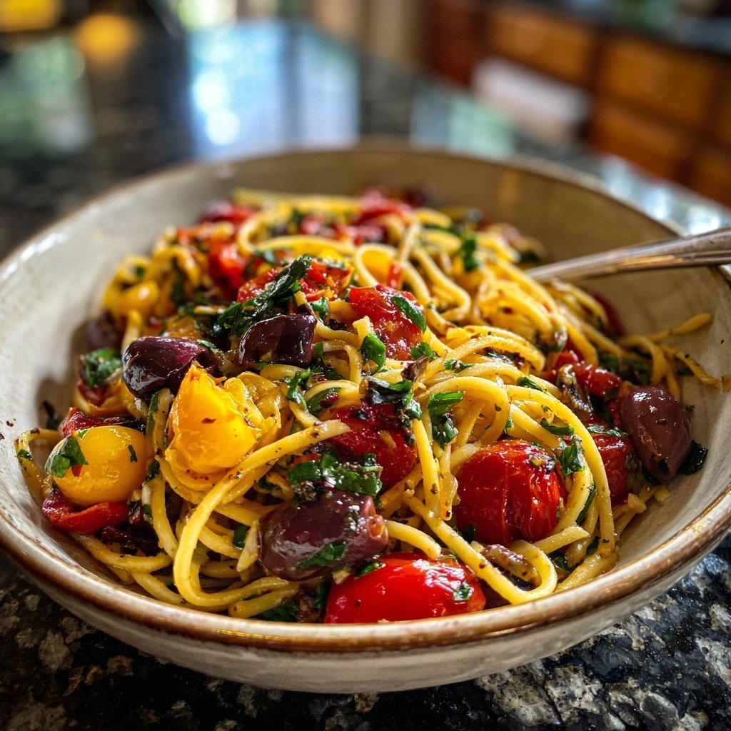 Mediterraner Nudelsalat Mit Oliven Und Tomaten