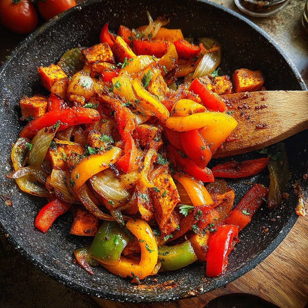 Vegetarisches Abendessen mit Süßkartoffelpfanne