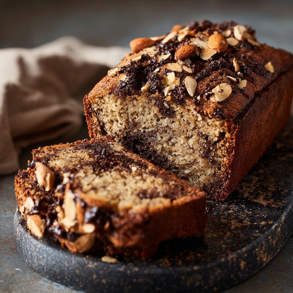 Bananenbrot mit Zartbitterschokolade und Mandeln